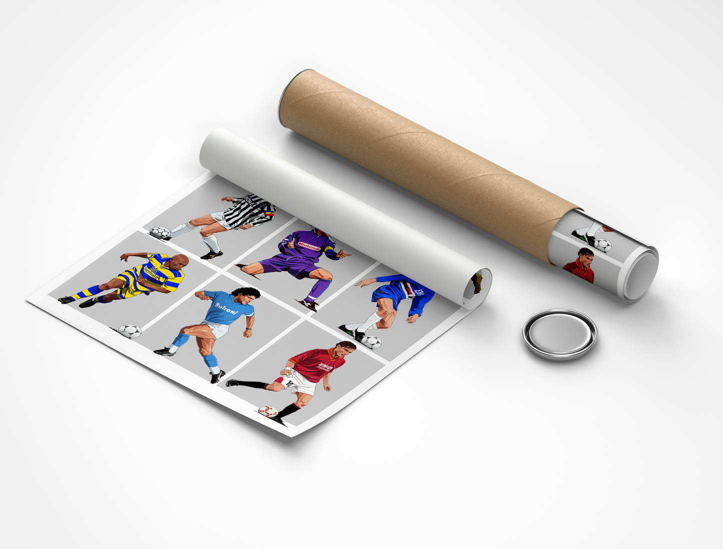 90s Serie A Players Print - Gullit, Gascoigne, Ronaldo, Baggio, Batistuta, Lombardo, Asprilla, Maradona, Totti