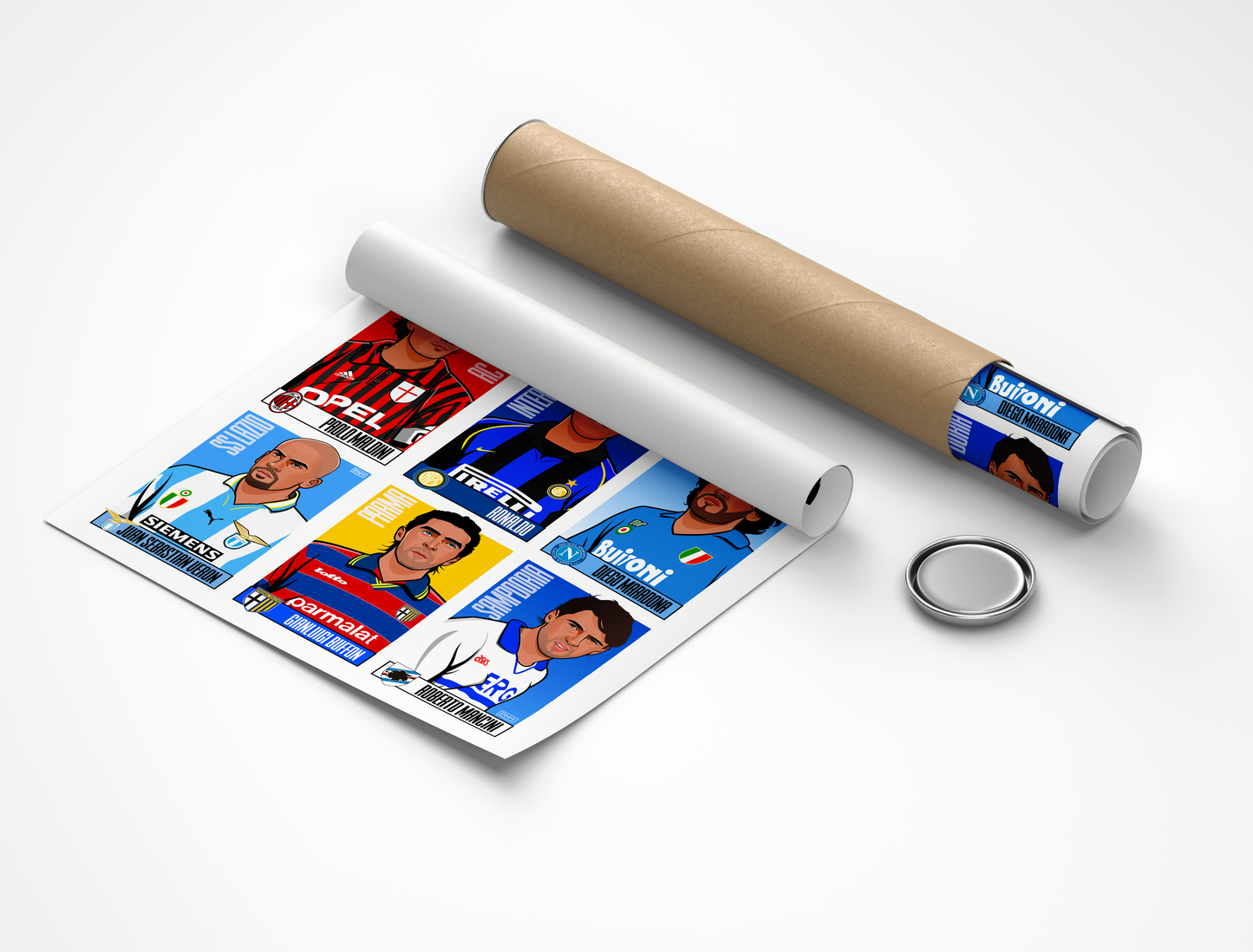 90s Serie A Players Print - Batistuta, Totti, Del Piero, Maldini, Ronaldo, Maradona, Veron, Buffon & Mancini
