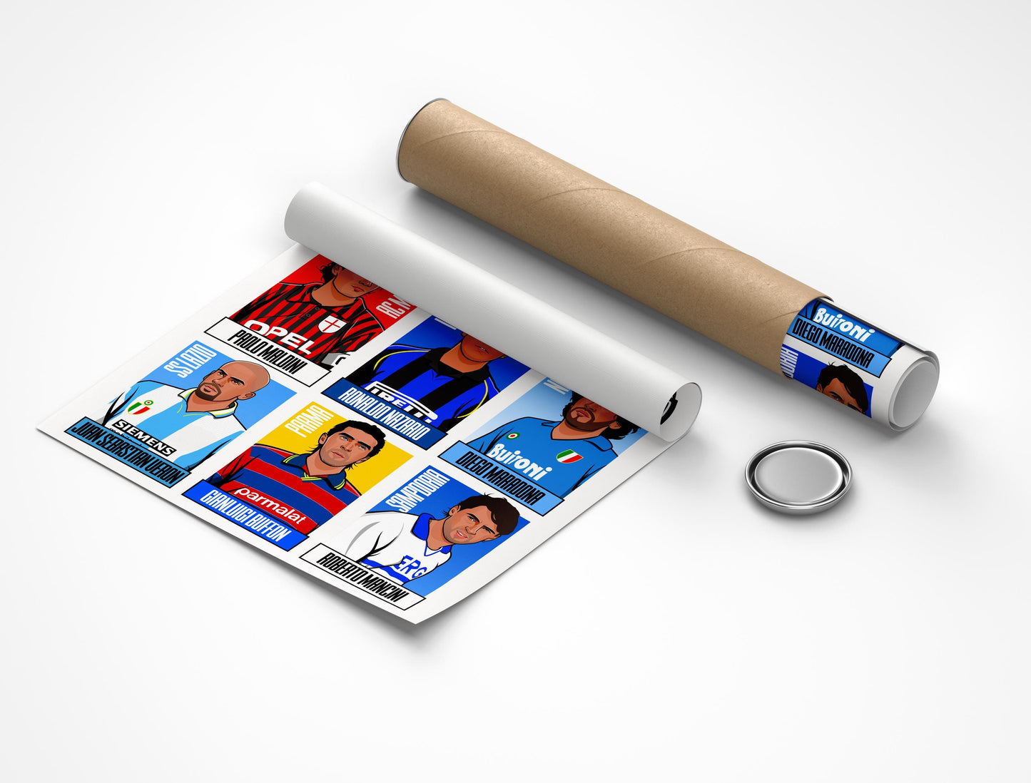 90s Serie A Players Print - Batistuta, Totti, Del Piero, Maldini, Ronaldo, Maradona, Veron, Buffon, Mancini